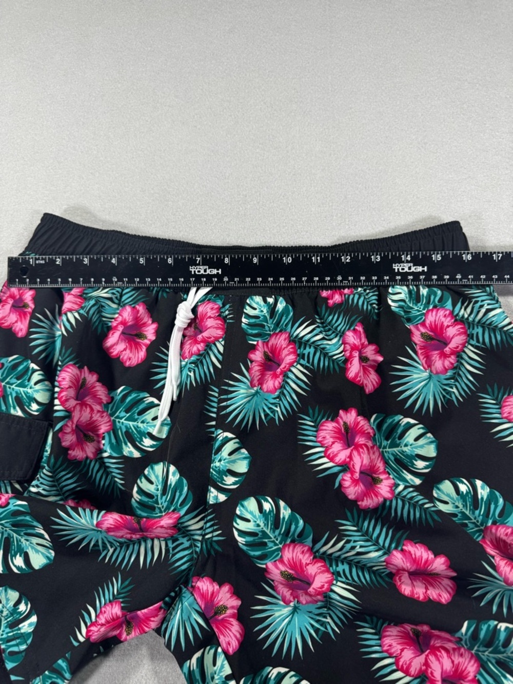 Black Tropical Floral Swim Shorts with Pink Hibiscus - Picture 5 of 9